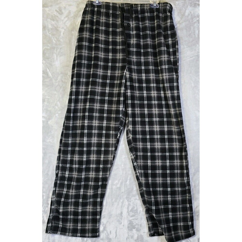 Essential Sleepwear XL Fleece Pajama PJ Lounge Pants Black/Grey Soft Pockets